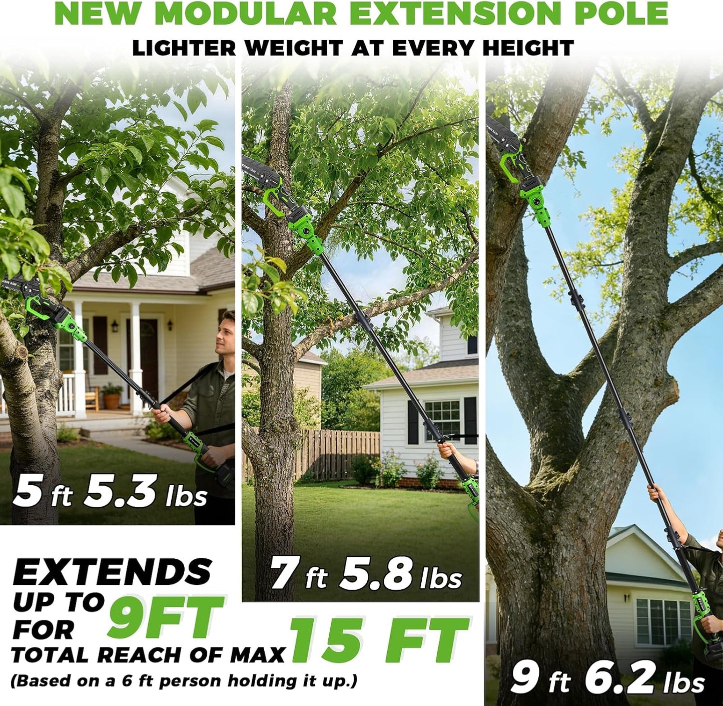 6Inch Mini Chainsaw with Extension Pole, 2-in-1 Pole Saw for Tree Trimming