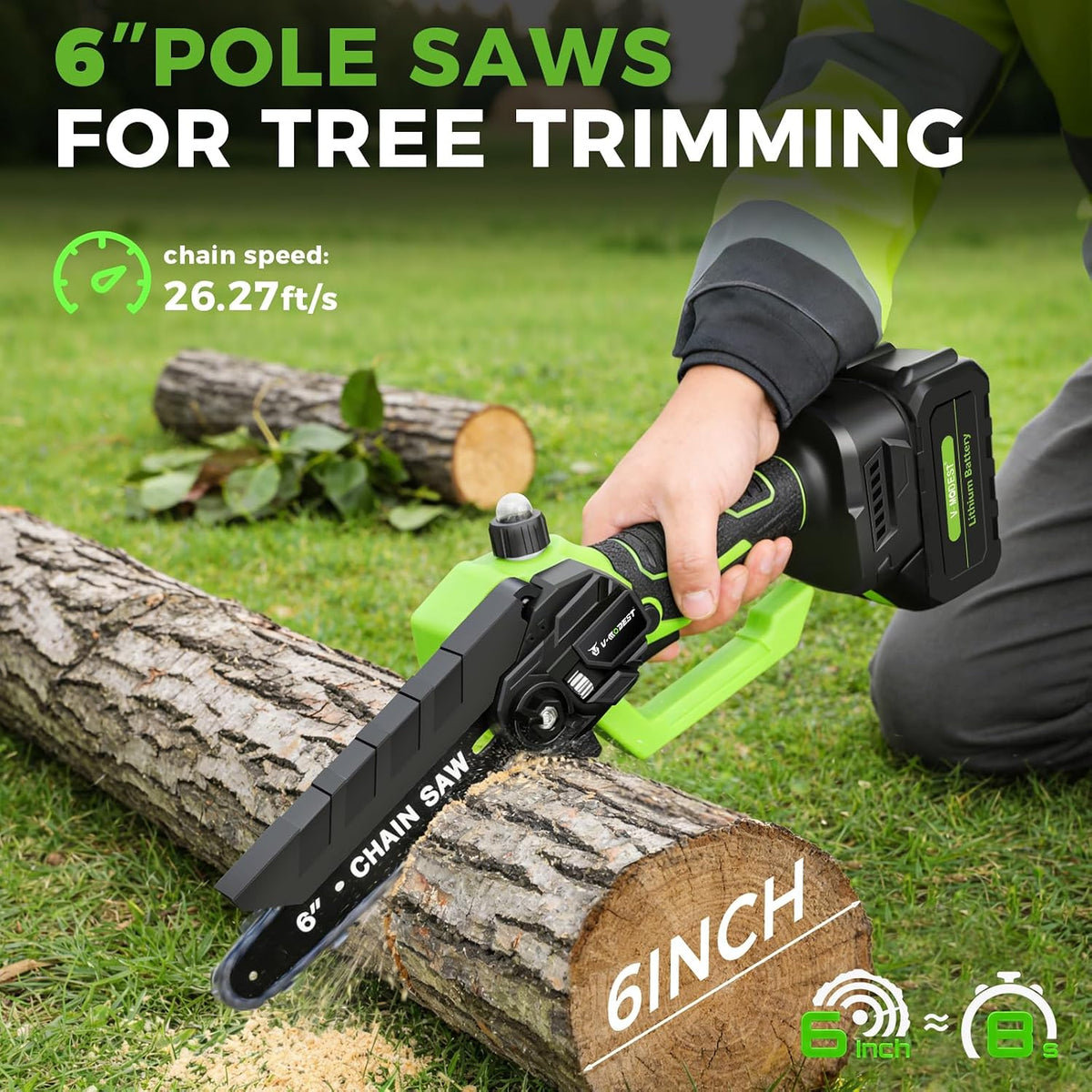 6Inch Mini Chainsaw with Extension Pole, 2-in-1 Pole Saw for Tree Trimming