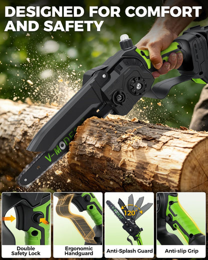 6Inch Mini Chainsaw with Extension Pole, 2-in-1 Pole Saw for Tree Trimming