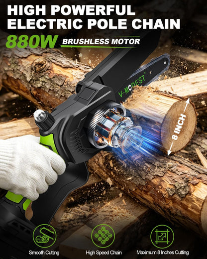 6Inch Mini Chainsaw with Extension Pole, 2-in-1 Pole Saw for Tree Trimming