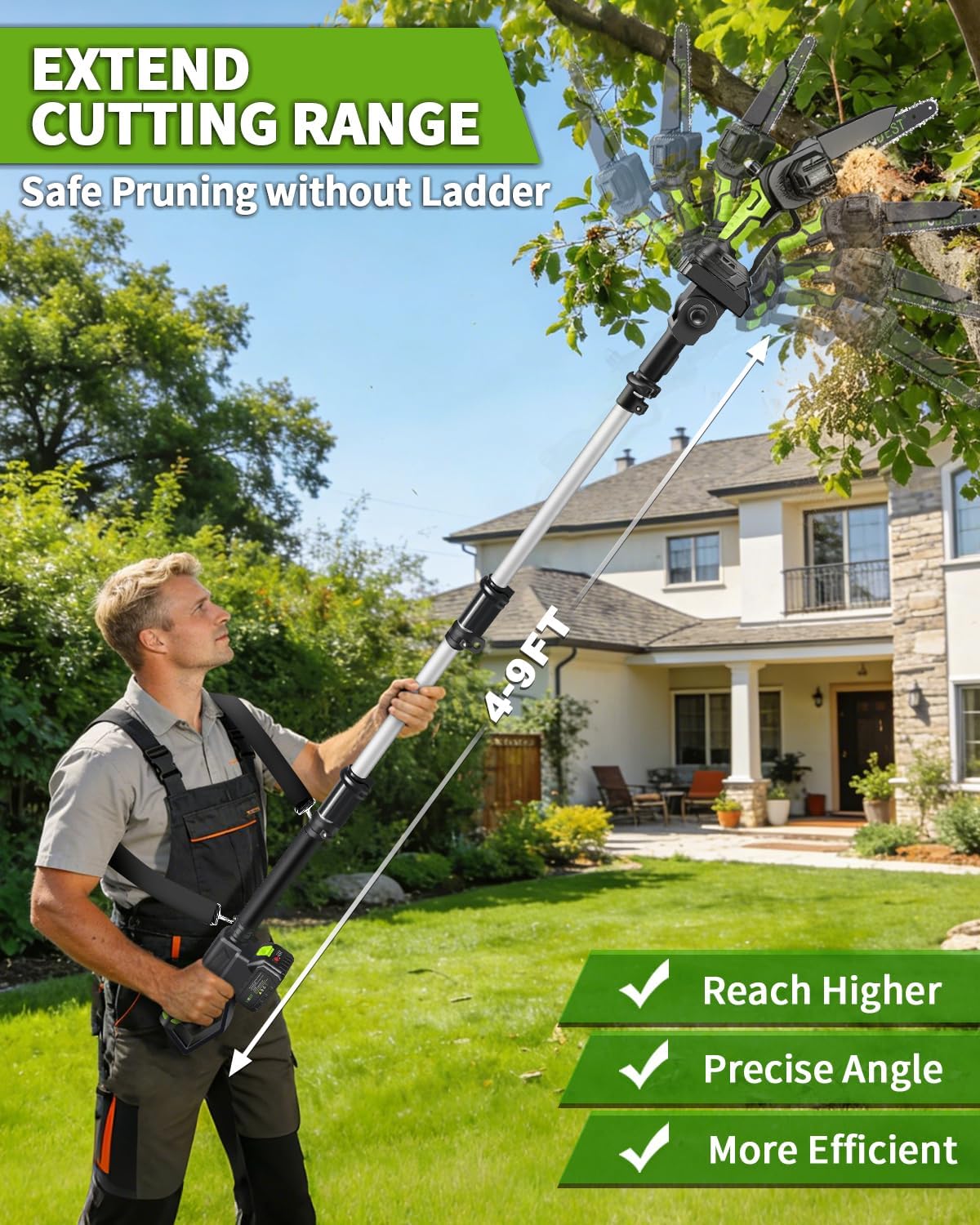 6Inch Mini Chainsaw with Extension Pole, 2-in-1 Pole Saw for Tree Trimming