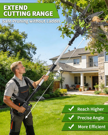 6Inch Mini Chainsaw with Extension Pole, 2-in-1 Pole Saw for Tree Trimming