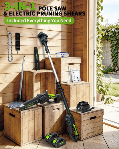 6Inch Mini Chainsaw with Extension Pole, 2-in-1 Pole Saw for Tree Trimming