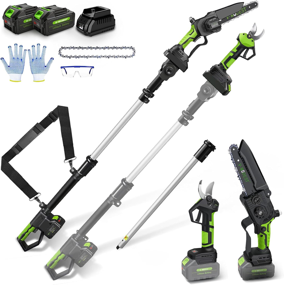 6Inch Mini Chainsaw with Extension Pole, 2-in-1 Pole Saw for Tree Trimming
