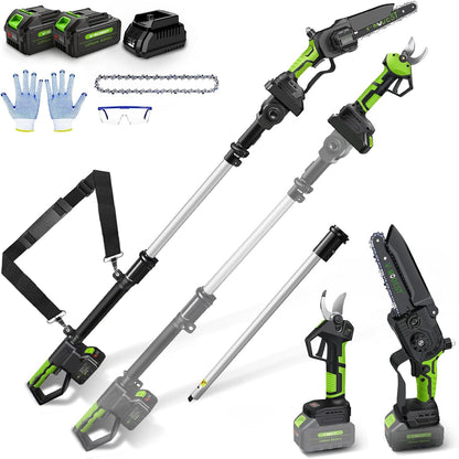 6Inch Mini Chainsaw with Extension Pole, 2-in-1 Pole Saw for Tree Trimming