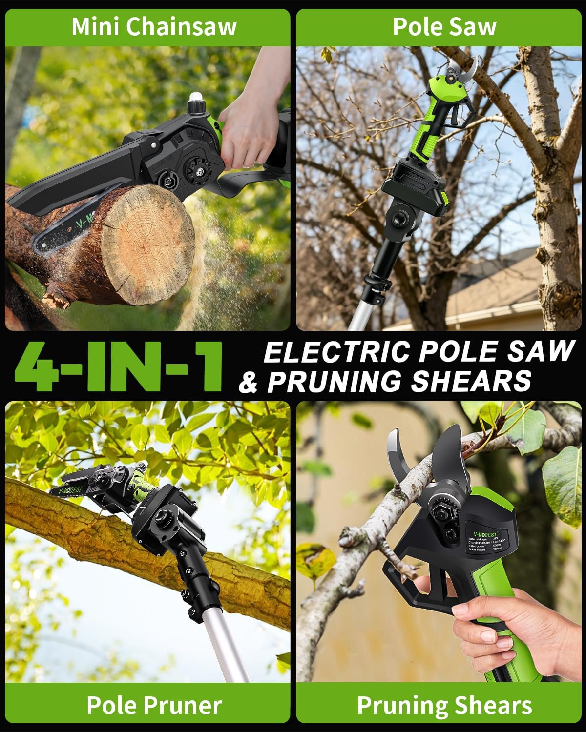 6Inch Mini Chainsaw with Extension Pole, 2-in-1 Pole Saw for Tree Trimming