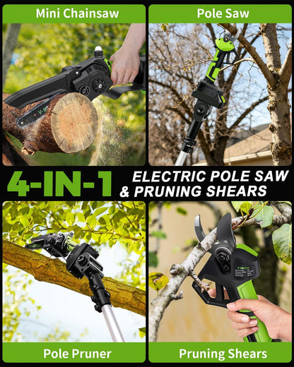 6Inch Mini Chainsaw with Extension Pole, 2-in-1 Pole Saw for Tree Trimming
