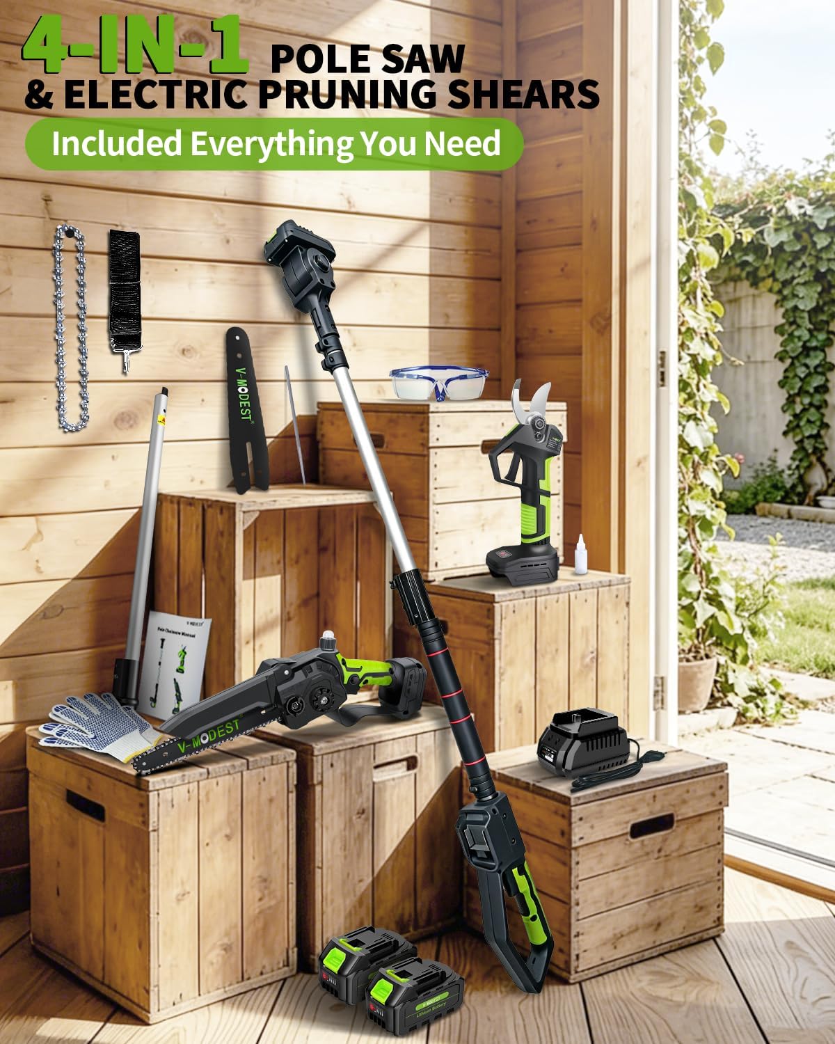 6Inch Mini Chainsaw with Extension Pole, 2-in-1 Pole Saw for Tree Trimming
