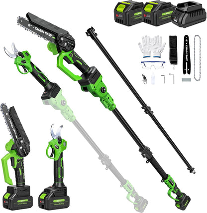 6Inch Mini Chainsaw with Extension Pole, 2-in-1 Pole Saw for Tree Trimming