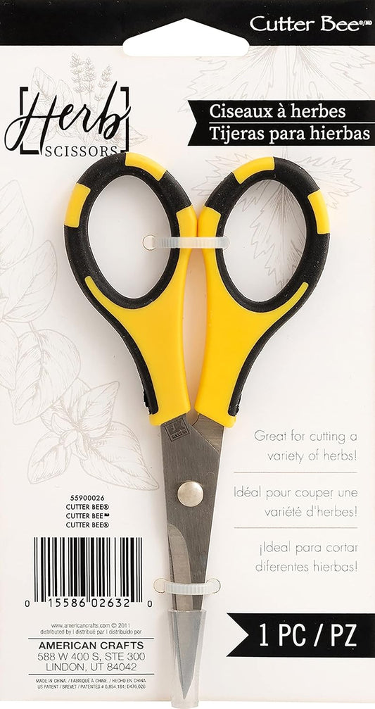 Cutter Bee Precision Craft Scissors - Small Ergonomic Scissors with Micro Tip for Cutting Paper, Herbs, and More - Stainless Steel Blades, Yellow and Black