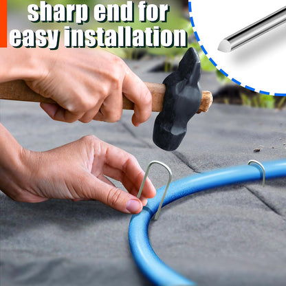 U Shaped Garden Stakes 4 Inch 40 Pack Drip Irrigation Stakes Galvanized Landscape Garden Staples Hose Stakes for Soaker Hose Drip Line Irrigation Tubing Tube, Lawn Ground and Weed Barriers