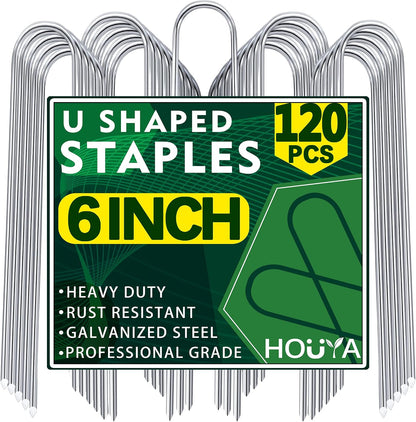 U Shaped Garden Stakes 4 Inch 40 Pack Drip Irrigation Stakes Galvanized Landscape Garden Staples Hose Stakes for Soaker Hose Drip Line Irrigation Tubing Tube, Lawn Ground and Weed Barriers
