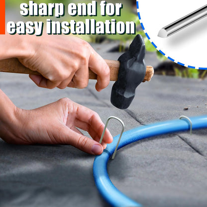 U Shaped Garden Stakes 4 Inch 40 Pack Drip Irrigation Stakes Galvanized Landscape Garden Staples Hose Stakes for Soaker Hose Drip Line Irrigation Tubing Tube, Lawn Ground and Weed Barriers