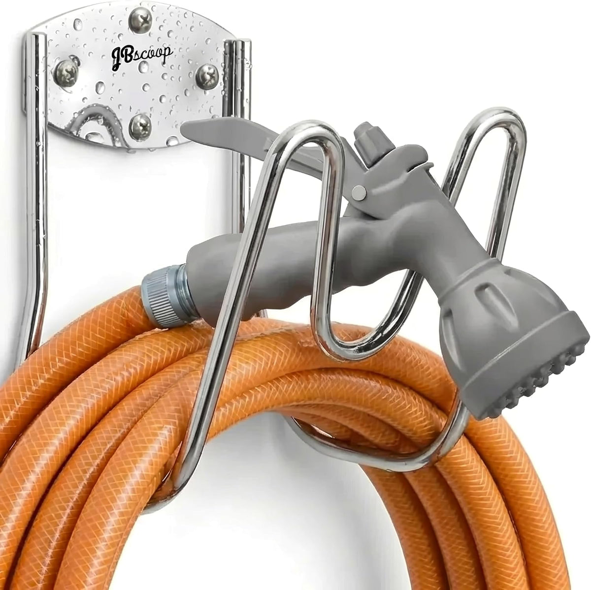 Stainless Steel Garden Hose Holder Wall Mount – Silver SUS304 Hose Hanger for Indoor & Outdoor Use