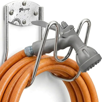 Stainless Steel Garden Hose Holder Wall Mount – Silver SUS304 Hose Hanger for Indoor & Outdoor Use