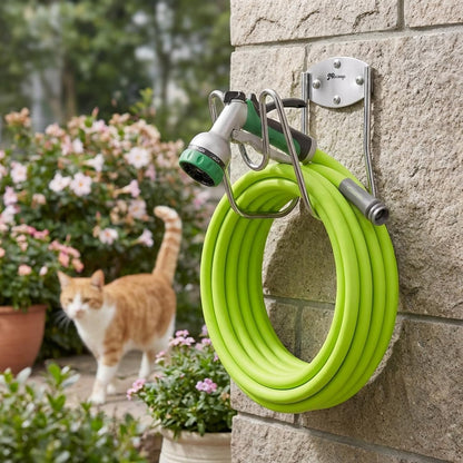 Stainless Steel Garden Hose Holder Wall Mount – Silver SUS304 Hose Hanger for Indoor & Outdoor Use