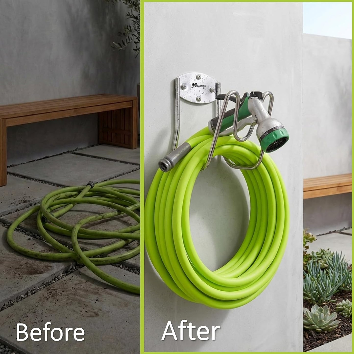 Stainless Steel Garden Hose Holder Wall Mount – Silver SUS304 Hose Hanger for Indoor & Outdoor Use