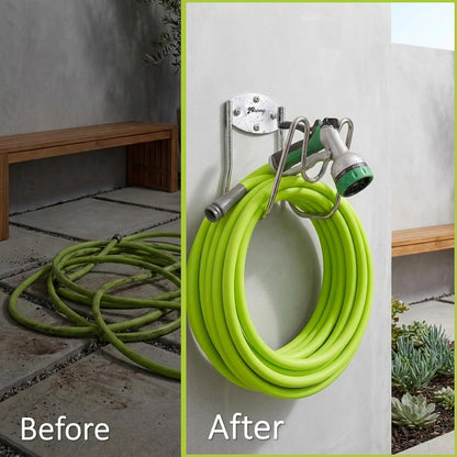 Stainless Steel Garden Hose Holder Wall Mount – Silver SUS304 Hose Hanger for Indoor & Outdoor Use