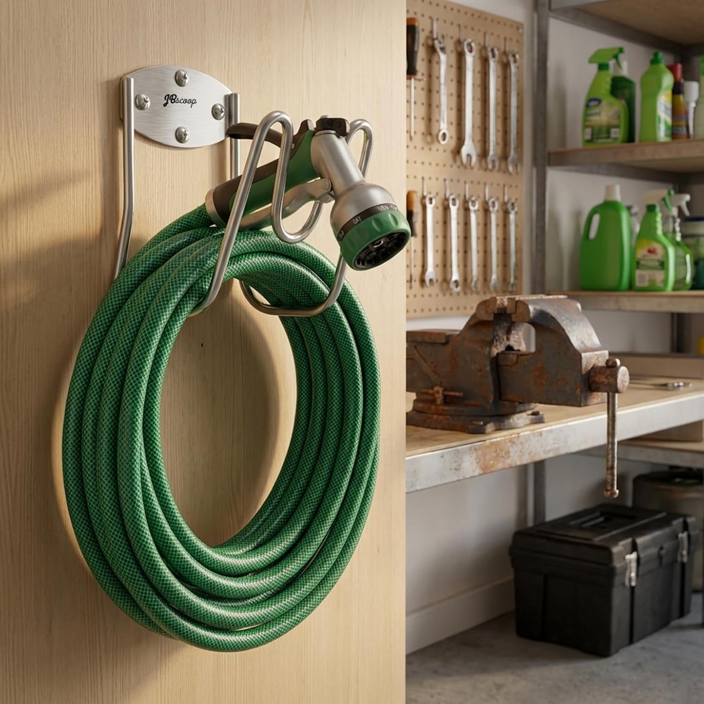 Stainless Steel Garden Hose Holder Wall Mount – Silver SUS304 Hose Hanger for Indoor & Outdoor Use