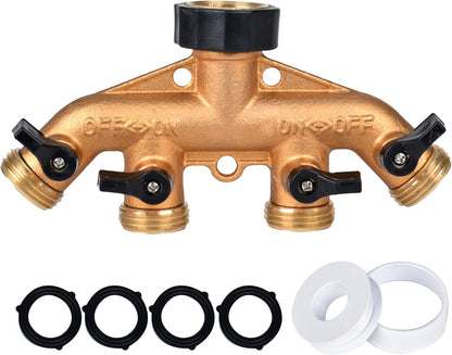 Brass Hose Y Connector Brass Garden Hose Adapter, Garden Hose Splitter 2 Way Heavy Duty, Hose Bib Splitter with 2 Extra Rubber Washers