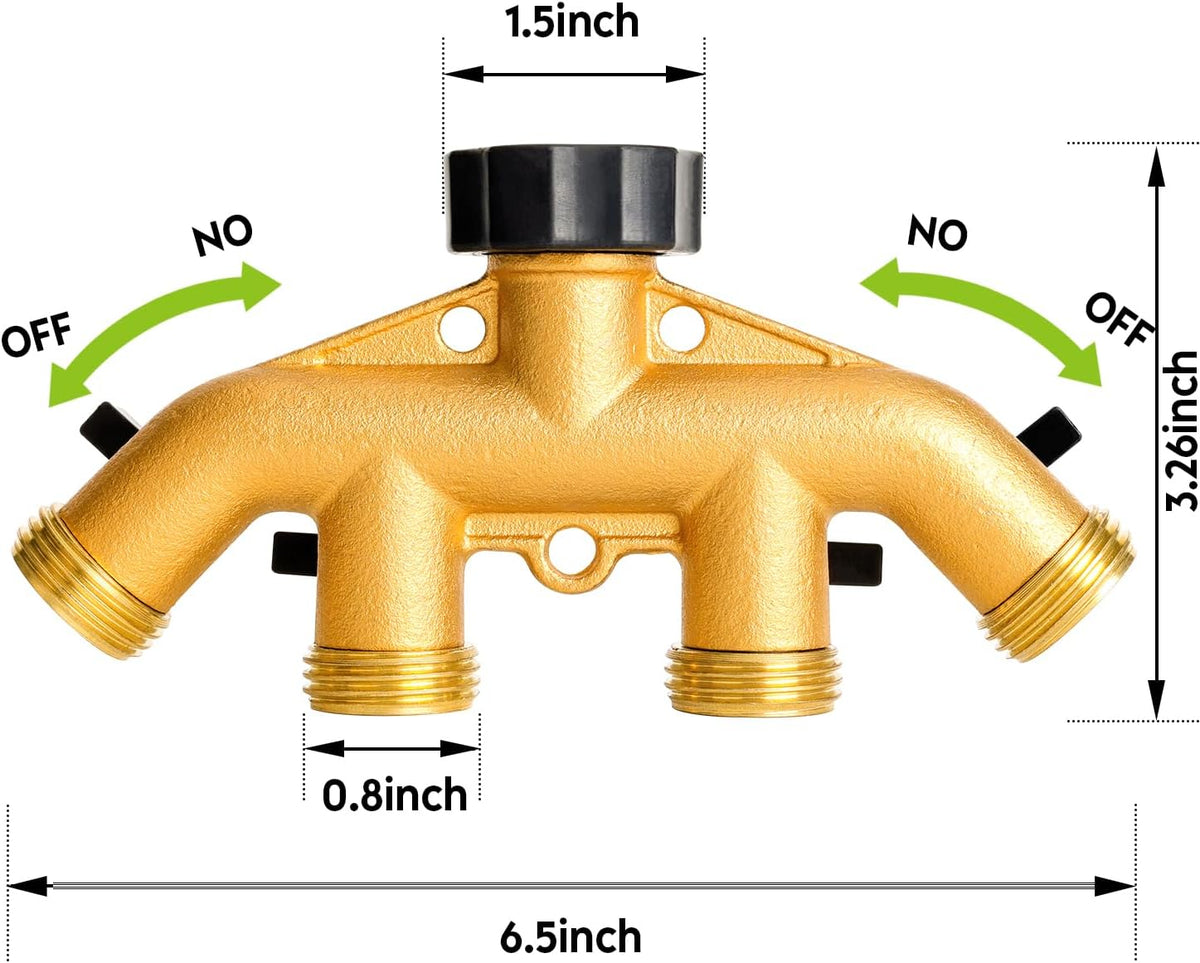Brass Hose Y Connector Brass Garden Hose Adapter, Garden Hose Splitter 2 Way Heavy Duty, Hose Bib Splitter with 2 Extra Rubber Washers