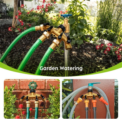 Brass Hose Y Connector Brass Garden Hose Adapter, Garden Hose Splitter 2 Way Heavy Duty, Hose Bib Splitter with 2 Extra Rubber Washers