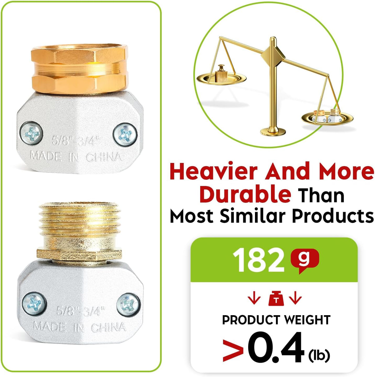 Brass Hose Y Connector Brass Garden Hose Adapter, Garden Hose Splitter 2 Way Heavy Duty, Hose Bib Splitter with 2 Extra Rubber Washers