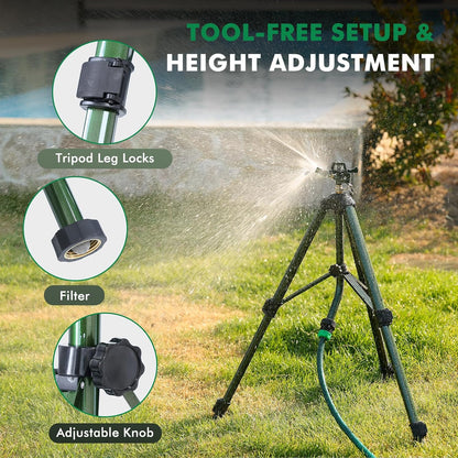 Adjustable Full Metal Tripod Sprinklers for Yard Large Area