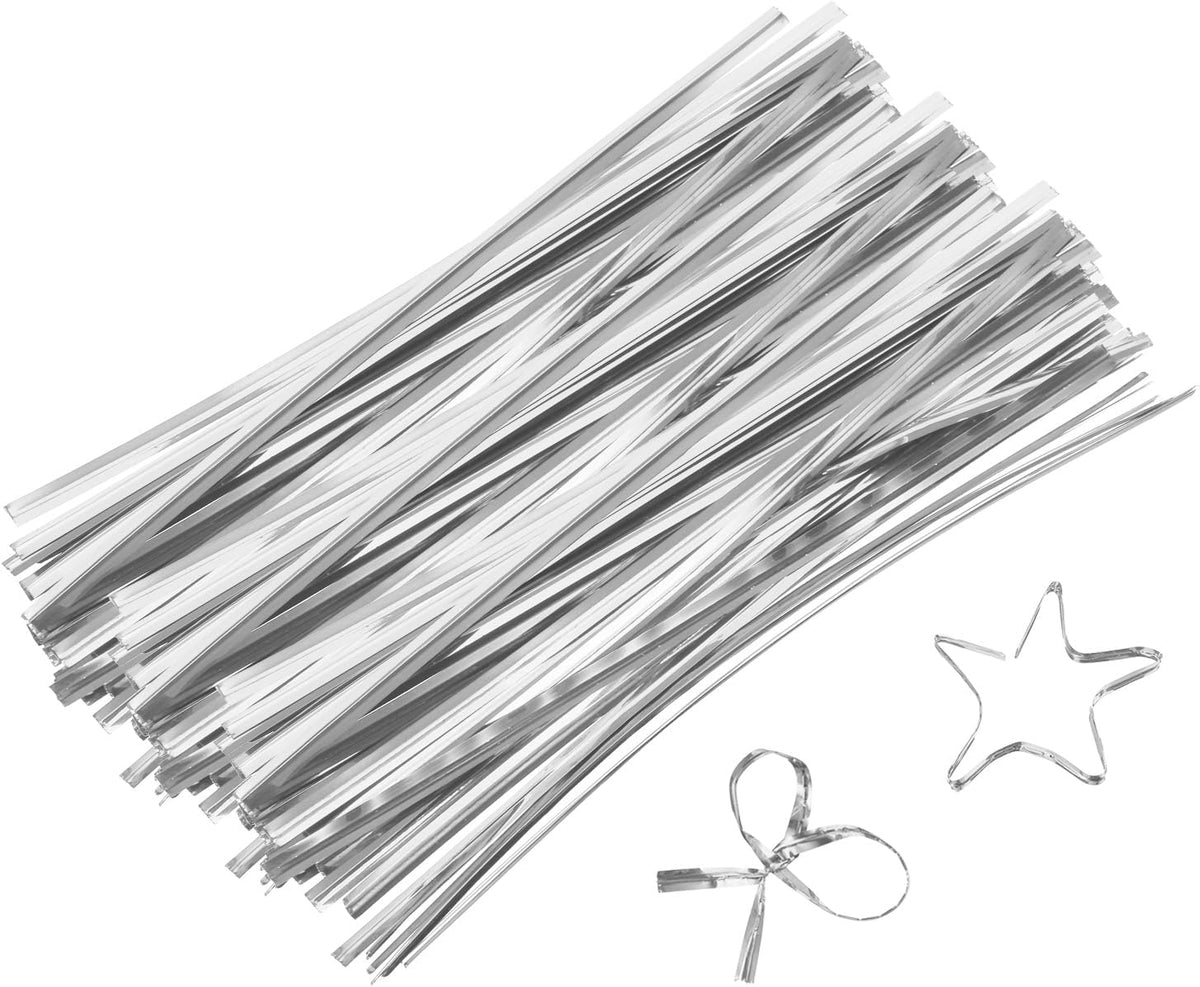6" Twist Ties, Metallic Twist Ties, Reusable Plastic Coated Twist Ties for Bakery, Candy Bags, Coffee Bags, Goodie Bags, Pack of 800, Silver