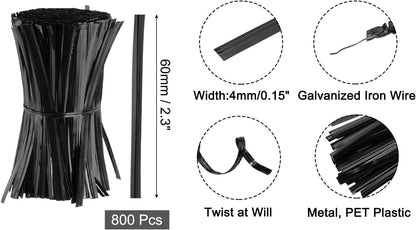 6" Twist Ties, Metallic Twist Ties, Reusable Plastic Coated Twist Ties for Bakery, Candy Bags, Coffee Bags, Goodie Bags, Pack of 800, Silver