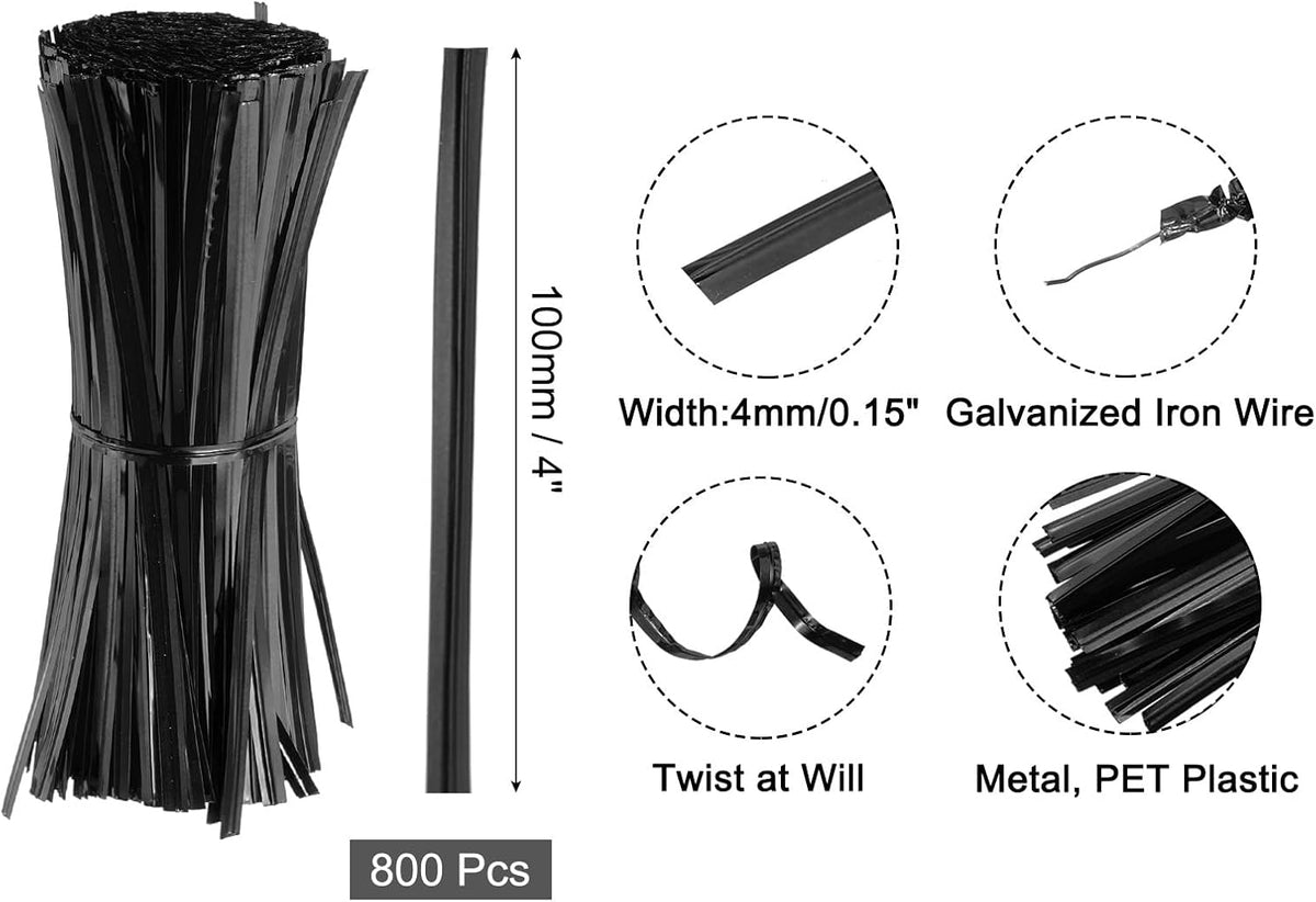 6" Twist Ties, Metallic Twist Ties, Reusable Plastic Coated Twist Ties for Bakery, Candy Bags, Coffee Bags, Goodie Bags, Pack of 800, Silver