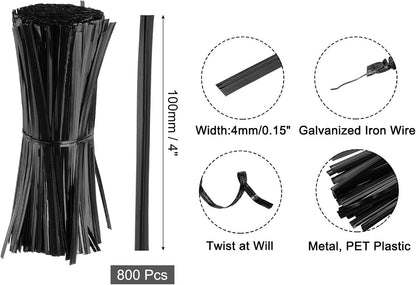 6" Twist Ties, Metallic Twist Ties, Reusable Plastic Coated Twist Ties for Bakery, Candy Bags, Coffee Bags, Goodie Bags, Pack of 800, Silver