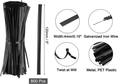 6" Twist Ties, Metallic Twist Ties, Reusable Plastic Coated Twist Ties for Bakery, Candy Bags, Coffee Bags, Goodie Bags, Pack of 800, Silver
