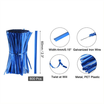 6" Twist Ties, Metallic Twist Ties, Reusable Plastic Coated Twist Ties for Bakery, Candy Bags, Coffee Bags, Goodie Bags, Pack of 800, Silver