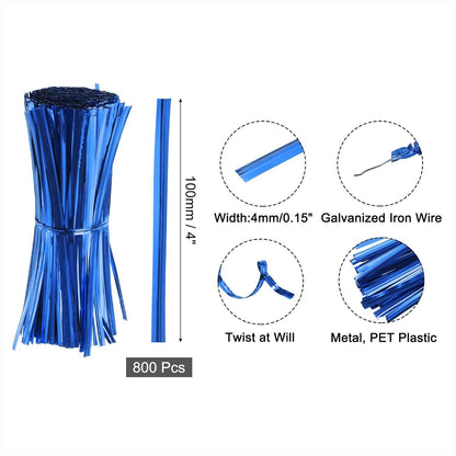 6" Twist Ties, Metallic Twist Ties, Reusable Plastic Coated Twist Ties for Bakery, Candy Bags, Coffee Bags, Goodie Bags, Pack of 800, Silver