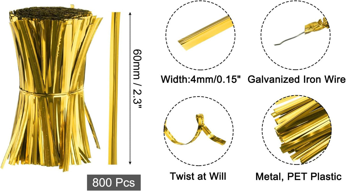 6" Twist Ties, Metallic Twist Ties, Reusable Plastic Coated Twist Ties for Bakery, Candy Bags, Coffee Bags, Goodie Bags, Pack of 800, Silver