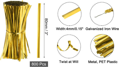 6" Twist Ties, Metallic Twist Ties, Reusable Plastic Coated Twist Ties for Bakery, Candy Bags, Coffee Bags, Goodie Bags, Pack of 800, Silver