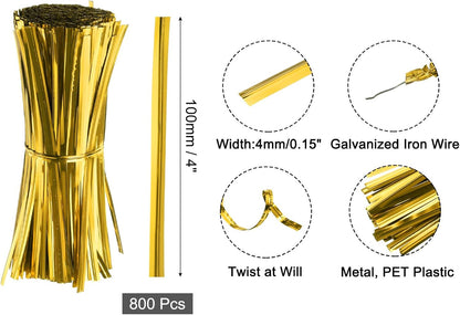 6" Twist Ties, Metallic Twist Ties, Reusable Plastic Coated Twist Ties for Bakery, Candy Bags, Coffee Bags, Goodie Bags, Pack of 800, Silver