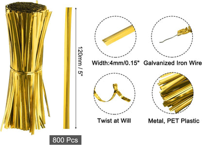 6" Twist Ties, Metallic Twist Ties, Reusable Plastic Coated Twist Ties for Bakery, Candy Bags, Coffee Bags, Goodie Bags, Pack of 800, Silver