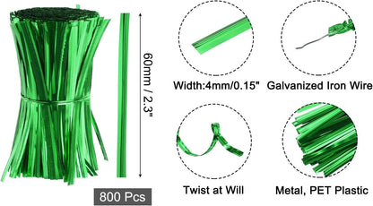 6" Twist Ties, Metallic Twist Ties, Reusable Plastic Coated Twist Ties for Bakery, Candy Bags, Coffee Bags, Goodie Bags, Pack of 800, Silver