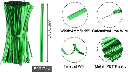 6" Twist Ties, Metallic Twist Ties, Reusable Plastic Coated Twist Ties for Bakery, Candy Bags, Coffee Bags, Goodie Bags, Pack of 800, Silver