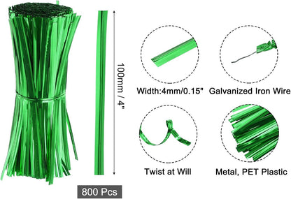 6" Twist Ties, Metallic Twist Ties, Reusable Plastic Coated Twist Ties for Bakery, Candy Bags, Coffee Bags, Goodie Bags, Pack of 800, Silver