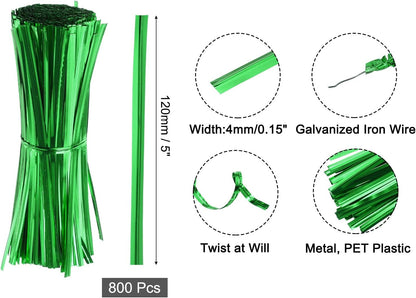 6" Twist Ties, Metallic Twist Ties, Reusable Plastic Coated Twist Ties for Bakery, Candy Bags, Coffee Bags, Goodie Bags, Pack of 800, Silver