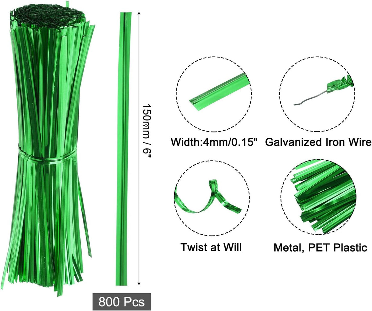 6" Twist Ties, Metallic Twist Ties, Reusable Plastic Coated Twist Ties for Bakery, Candy Bags, Coffee Bags, Goodie Bags, Pack of 800, Silver