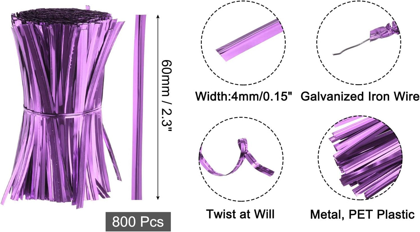 6" Twist Ties, Metallic Twist Ties, Reusable Plastic Coated Twist Ties for Bakery, Candy Bags, Coffee Bags, Goodie Bags, Pack of 800, Silver