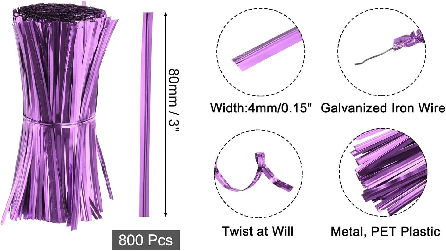 6" Twist Ties, Metallic Twist Ties, Reusable Plastic Coated Twist Ties for Bakery, Candy Bags, Coffee Bags, Goodie Bags, Pack of 800, Silver