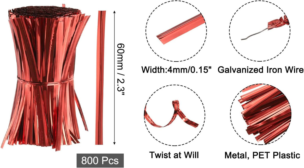 6" Twist Ties, Metallic Twist Ties, Reusable Plastic Coated Twist Ties for Bakery, Candy Bags, Coffee Bags, Goodie Bags, Pack of 800, Silver