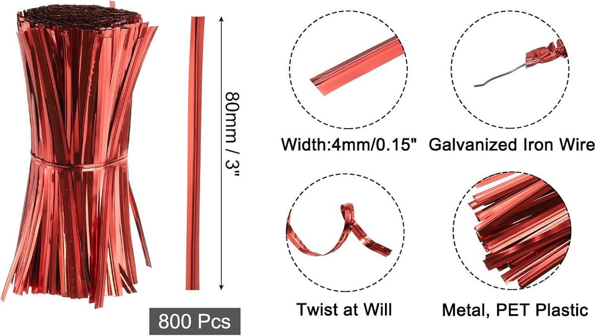 6" Twist Ties, Metallic Twist Ties, Reusable Plastic Coated Twist Ties for Bakery, Candy Bags, Coffee Bags, Goodie Bags, Pack of 800, Silver