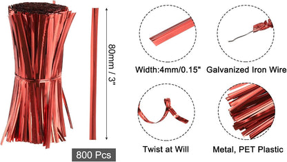 6" Twist Ties, Metallic Twist Ties, Reusable Plastic Coated Twist Ties for Bakery, Candy Bags, Coffee Bags, Goodie Bags, Pack of 800, Silver