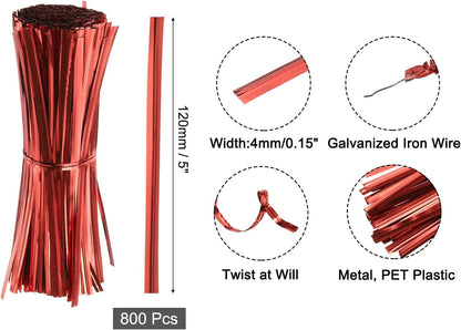 6" Twist Ties, Metallic Twist Ties, Reusable Plastic Coated Twist Ties for Bakery, Candy Bags, Coffee Bags, Goodie Bags, Pack of 800, Silver